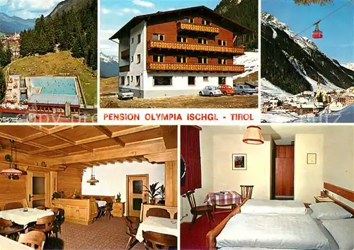 AK / Ansichtskarte Ischgl Pension Olympia Fremdenzimmer Paznauntal Freibad Bergbahn Alpen Ischgl