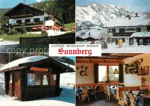 AK / Ansichtskarte Dienten_Hochkoenig Gasthof Restaurant Sonnberg Schischule Huette Wintersportplatz Alpen Dienten Hochkoenig