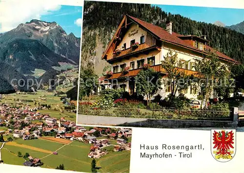 AK / Ansichtskarte Mayrhofen_Zillertal Pension Haus Rosengartl Alpenpanorama Fliegeraufnahme Mayrhofen_Zillertal