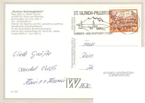 AK / Ansichtskarte St_Ulrich_Pillersee Pension Schneegloeckerl Wintersportplatz Alpen Wappen St_Ulrich_Pillersee