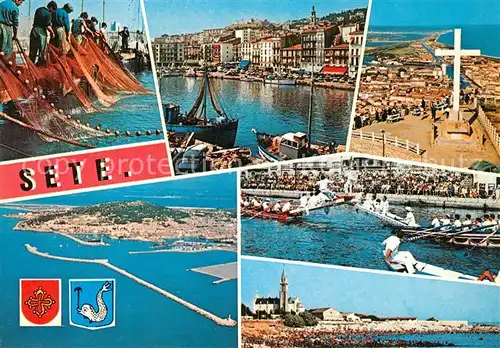 AK / Ansichtskarte Sete_Cette Lavage des filets Le Canal Le Mont Saint Clair Vue aerienne Les Joutes sur le canal La Plage de la Corniche 