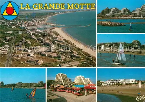 AK / Ansichtskarte La_Grande Motte Vue generale aerienne Les plages de lEpi et de La Motte du Couchant Le petit train La_Grande Motte