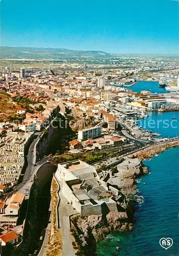 AK / Ansichtskarte Sete_Cette Vue panoramique aerienne sur le Theatre de la mer le cimetiere marin la Consigue et la ville 