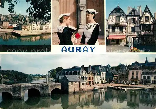 AK / Ansichtskarte Auray Les vieilles maisons le quartier Saint Goustan et jeunes filles en costume de la region Auray