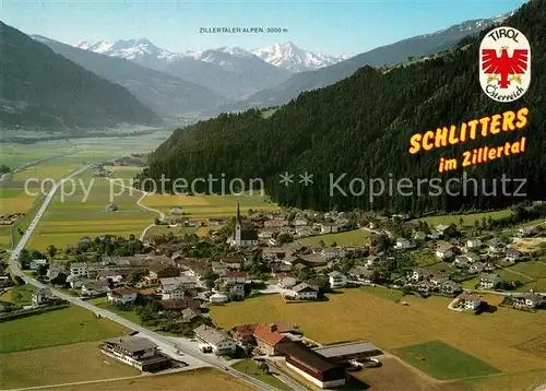AK / Ansichtskarte Schlitters_Tirol Fliegeraufnahme mit Zillertaler Alpen Schlitters Tirol