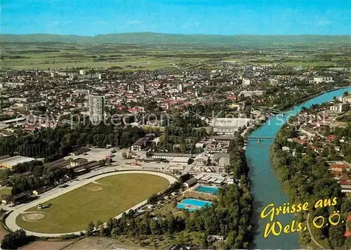 AK / Ansichtskarte Wels Fliegeraufnahme Messestadt Wels