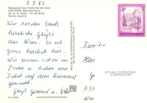 AK / Ansichtskarte Wien Restaurant Quo Vadis Oper  Wien