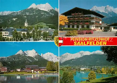 AK / Ansichtskarte Saalfelden_Steinernes_Meer Pension Ritzenhof Motiv mit Kirche Landschaftspanorama Alpen Saalfelden_Steinernes