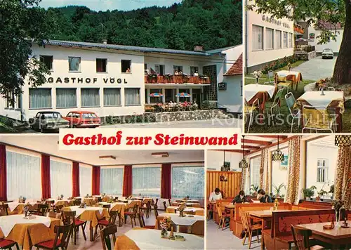 AK / Ansichtskarte Kirchberg_Wechsel Gasthof Pension Zur Steinwand Gastraum Gartenterrasse Kirchberg Wechsel
