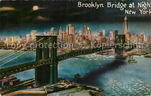 AK / Ansichtskarte New_York_City Brooklyn Bridge at night Illustration New_York_City