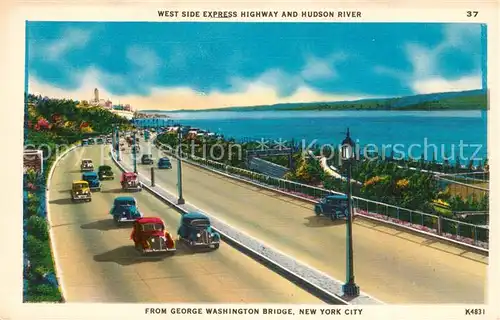 AK / Ansichtskarte New_York_City West Side Express Highway and Hudson River George Washington Bridge Illustration New_York_City