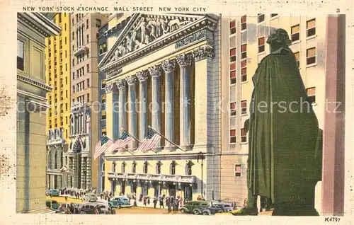 AK / Ansichtskarte New_York_City Stock Exchange Wall Street Monument Statue Illustration New_York_City