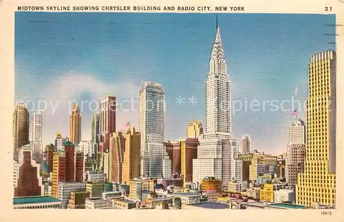 AK / Ansichtskarte New_York_City Midtown Skyline showing Chrylser Building and Radio City Manhattan Illustration New_York_City