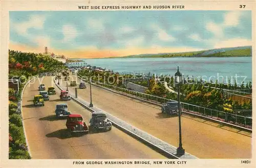 AK / Ansichtskarte New_York_City West Side Express Highway and Hudson River George Washington Bridge Illustration New_York_City