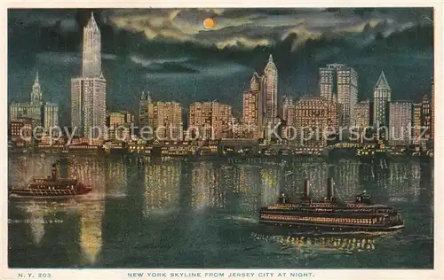 AK / Ansichtskarte New_York_City Skyline from Jersey City at night Illustration New_York_City