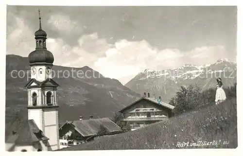 AK / Ansichtskarte Hart_Zillertal Ortsmotiv mit Kirche Alpenpanorama Hart_Zillertal