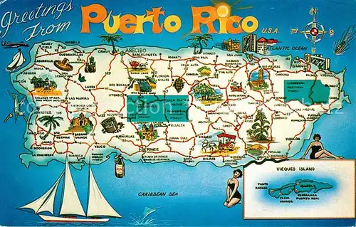 AK / Ansichtskarte Puerto Rico Landkarte Insel Puerto Rico