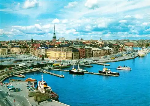 AK / Ansichtskarte Stockholm Utsikt oever Skeppsbron Fliegeraufnahme Stockholm