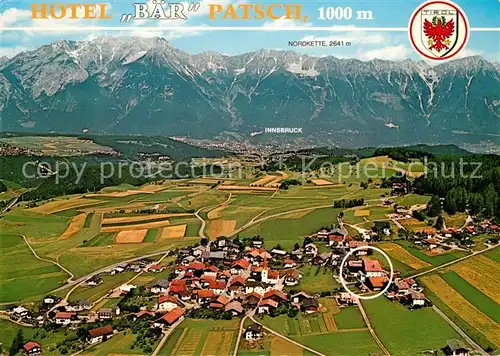 AK / Ansichtskarte Patsch Hotel Restaurant Baer Alpenpanorama Fliegeraufnahme Patsch