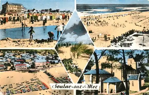 AK / Ansichtskarte Soulac sur Mer la Plage Vue generale de la Plage Les Dunes vue aerienne L Eglise Soulac sur Mer