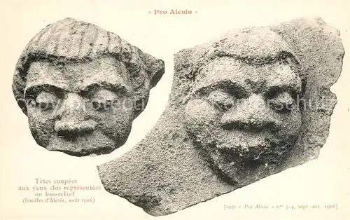 AK / Ansichtskarte Alesia(Roman War)_Alise Sainte Reine Tetes coupees aux yeux clos representees en bas relief 