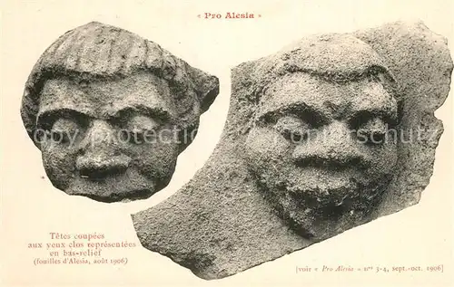 AK / Ansichtskarte Alesia(Roman War)_Alise Sainte Reine Tetes coupees aux yeux clos representees en bas relief 