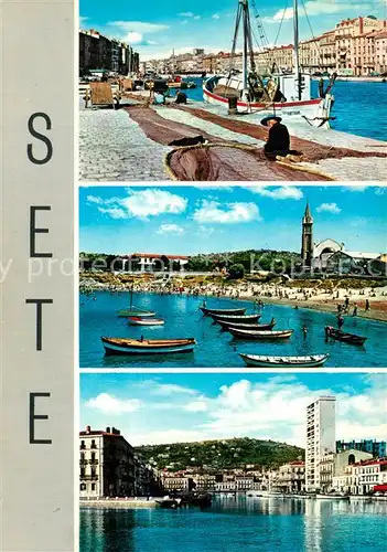 AK / Ansichtskarte Sete_Cette Ravaudage de filets La Corniche La plage du Lazaret Le Quai Pasteur et le Mont St Clair 