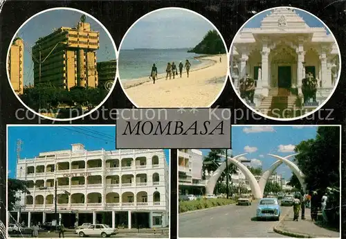AK / Ansichtskarte Mombasa Gebaeude Hotel Strand Stosszaehne Gateway to East Africa Mombasa