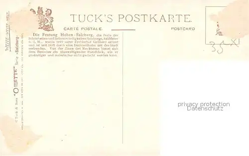 AK / Ansichtskarte Verlag_Tucks_Oilette_Nr. Festung Hohen Salzburg 