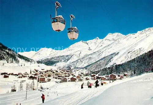 AK / Ansichtskarte Saas Fee Panorama Wintersportplatz Luftseilbahn Spielboden Laengfluh Fletschhorn Lagginhorn Walliser Alpen Saas Fee