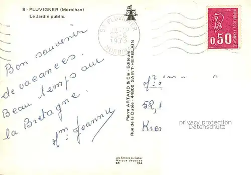 AK / Ansichtskarte Pluvigner Le Jardin public Pluvigner