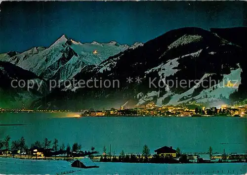 AK / Ansichtskarte Zell_See Winterpanorama Blick ueber den See mit Kitzsteinhorn Nachtaufnahme Zell_See