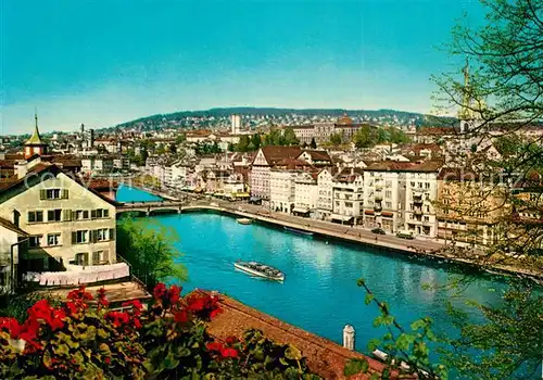 AK / Ansichtskarte Zuerich_ZH Panorama Blick auf Limmat Limmatquai und Schipfe Zuerich_ZH