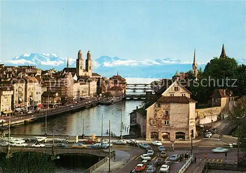 AK / Ansichtskarte Zuerich_ZH Grossmuenster Limmat Bruecken Zuerichsee Alpenpanorama Zuerich_ZH