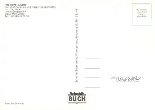 AK / Ansichtskarte Wernigerode_Harz Gaststaette Ins kleine Paradies Harzer Spezialitaeten Wernigerode Harz