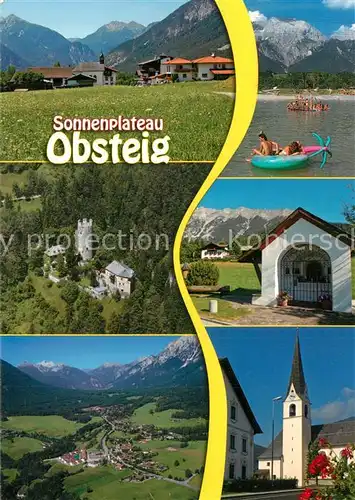 AK / Ansichtskarte Obsteig_Tirol Panorama Alpen Badesee Burg Kapelle Kirche Obsteig_Tirol
