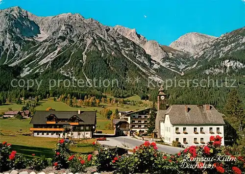 AK / Ansichtskarte Kulm_Ramsau Ortsansicht mit Kirche mit Blick zum Scheichenspitz Dachsteingebirge Kulm Ramsau