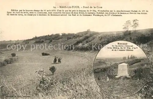 AK / Ansichtskarte Mars la Tour Fond de la Cuve Monument Julius Mebes Mars la Tour