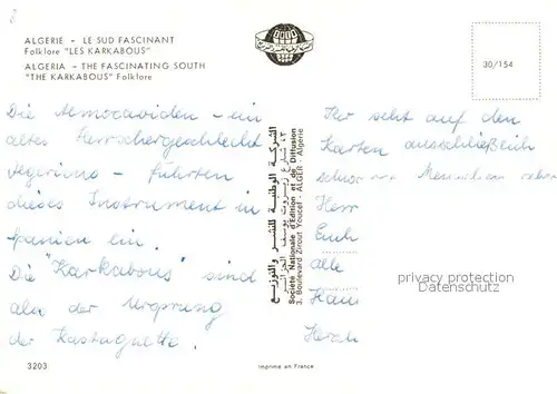 AK / Ansichtskarte Alger_Algerien The Karkabous Folklore Alger Algerien