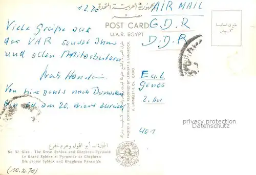 AK / Ansichtskarte Cairo_Egypt Giza Spinx Khephren Pyramide Camelreiter Cairo Egypt