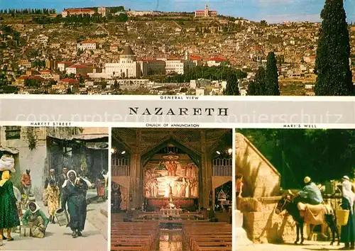 AK / Ansichtskarte Nazareth_Israel Market Street Church of Annunciation Marys Well Nazareth Israel