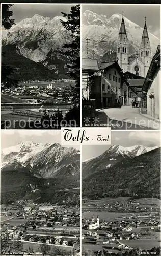 AK / Ansichtskarte Telfs_Tirol Ortsmotiv mit Kirche Panorama Blick zu Hohe Munde Mieminger Kette Telfs Tirol