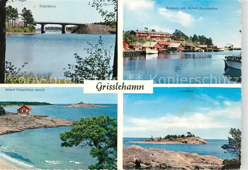 AK / Ansichtskarte Grisslehamn Singoebron Albert Engstroems atelje Hamnen och Hotell Havsbaden Loskaeret 