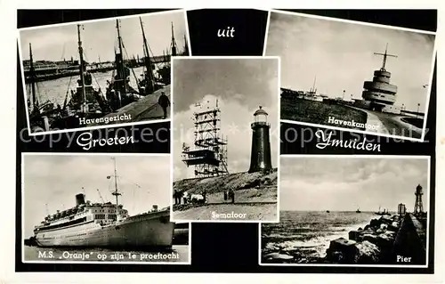 AK / Ansichtskarte Muiden Havengezicht Havenkantoor MS Oranje op zijn 1e proeftocht Pier Muiden