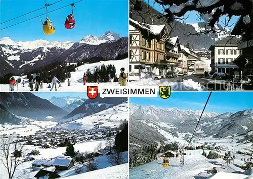 AK / Ansichtskarte Zweisimmen Panorama Skigebiet Rinderberg Alpen Bergbahn Ortsmotiv Zweisimmen