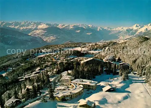 AK / Ansichtskarte Montana_Crans Vue aerienne du plateau Alpes en hiver Montana Crans