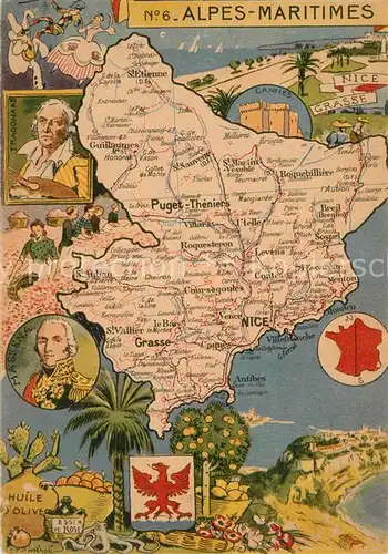AK / Ansichtskarte Alpes Maritimes Region Carte de la region Duche de Savoie Comte de Nice Alpes Maritimes Region