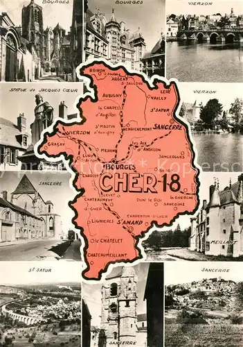 AK / Ansichtskarte Cher_Region Carte de la region et ses villes 