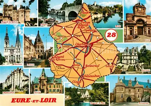 AK / Ansichtskarte Eure_et_Loir_Region Carte de la region et ses villes 