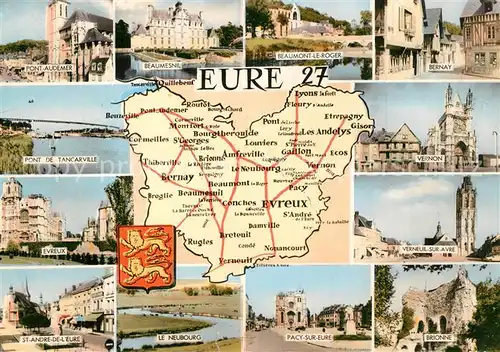 AK / Ansichtskarte Eure_Region Carte de la region et ses villes 